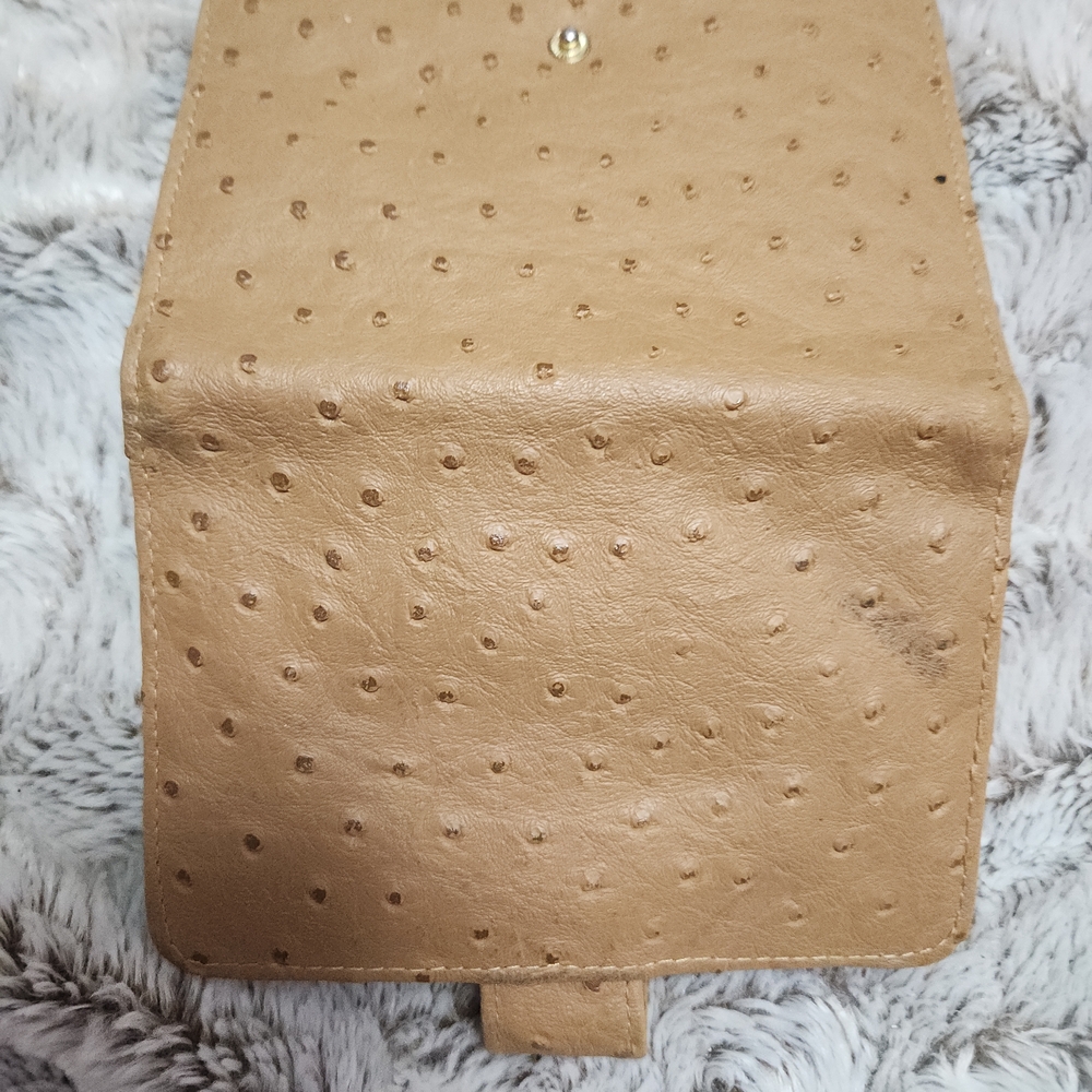 Tan Ostrich-Embossed Bifold Wallet